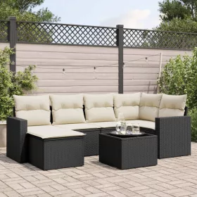    7 részes fekete polyrattan kerti ülőgarnitúra párnával