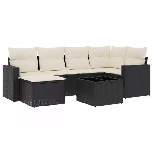  7 részes fekete polyrattan kerti ülőgarnitúra párnával