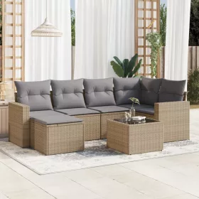   7 részes bézs polyrattan kerti ülőgarnitúra párnákkal