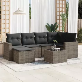    7 részes szürke polyrattan kerti ülőgarnitúra párnákkal