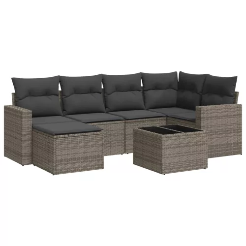  7 részes szürke polyrattan kerti ülőgarnitúra párnákkal