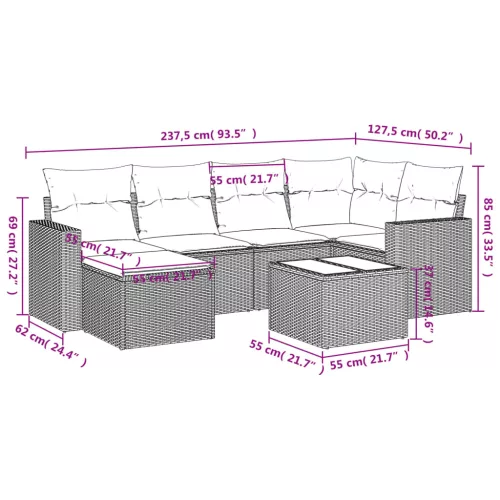  7 részes szürke polyrattan kerti ülőgarnitúra párnákkal
