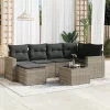  7 részes világosszürke polyrattan kerti ülőgarnitúra párnákkal