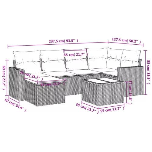  7 részes világosszürke polyrattan kerti ülőgarnitúra párnákkal