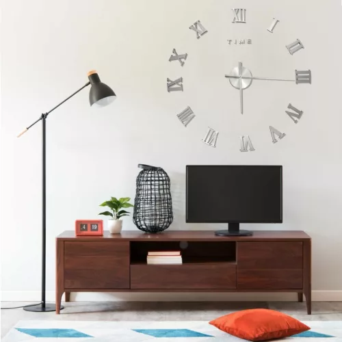  ezüstszínű modern 3D falióra 100 cm XXL