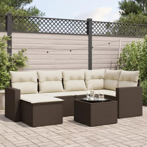  7 részes barna polyrattan kerti ülőgarnitúra párnákkal