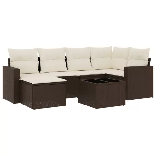  7 részes barna polyrattan kerti ülőgarnitúra párnákkal