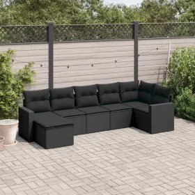    7 részes fekete polyrattan kerti ülőgarnitúra párnával