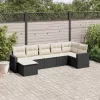  7 részes fekete polyrattan kerti ülőgarnitúra párnával