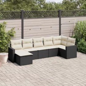    7 részes fekete polyrattan kerti ülőgarnitúra párnával