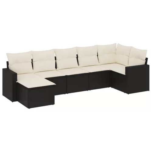  7 részes fekete polyrattan kerti ülőgarnitúra párnával