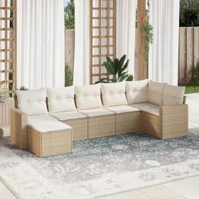    7 részes bézs polyrattan kerti ülőgarnitúra párnákkal