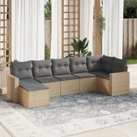    7 részes bézs polyrattan kerti ülőgarnitúra párnákkal