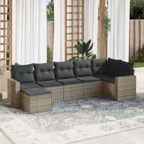    7 részes szürke polyrattan kerti ülőgarnitúra párnákkal