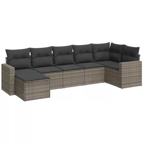  7 részes szürke polyrattan kerti ülőgarnitúra párnákkal