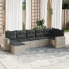  7 részes világosszürke polyrattan kerti ülőgarnitúra párnákkal