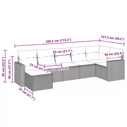  7 részes világosszürke polyrattan kerti ülőgarnitúra párnákkal