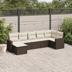    7 részes barna polyrattan kerti ülőgarnitúra párnákkal