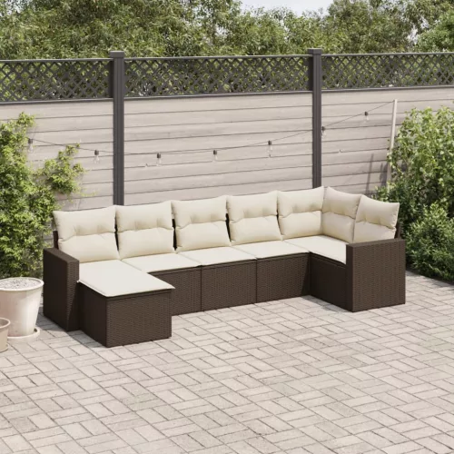  7 részes barna polyrattan kerti ülőgarnitúra párnákkal