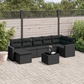    8 részes fekete polyrattan kerti ülőgarnitúra párnákkal