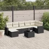  8 részes fekete polyrattan kerti ülőgarnitúra párnákkal