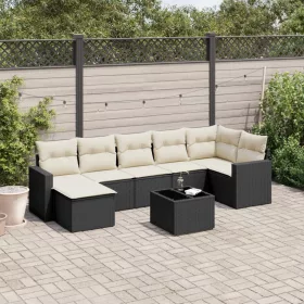    8 részes fekete polyrattan kerti ülőgarnitúra párnákkal