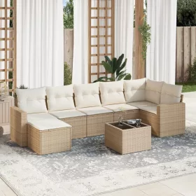  8 részes bézs polyrattan kerti ülőgarnitúra párnával