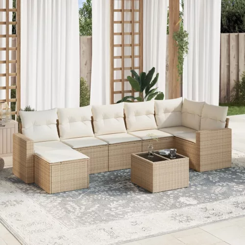  8 részes bézs polyrattan kerti ülőgarnitúra párnával
