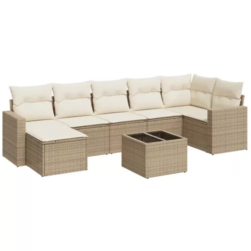  8 részes bézs polyrattan kerti ülőgarnitúra párnával