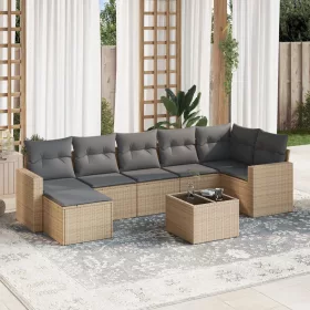  8 részes bézs polyrattan kerti ülőgarnitúra párnával
