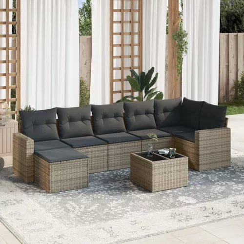  8 részes szürke polyrattan kerti ülőgarnitúra párnákkal
