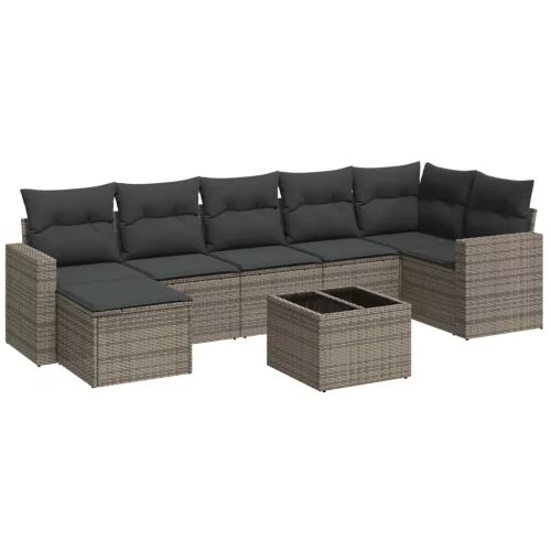  8 részes szürke polyrattan kerti ülőgarnitúra párnákkal