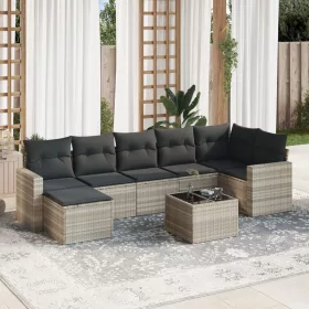    8 részes világosszürke polyrattan kerti ülőgarnitúra párnával