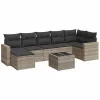  8 részes világosszürke polyrattan kerti ülőgarnitúra párnával