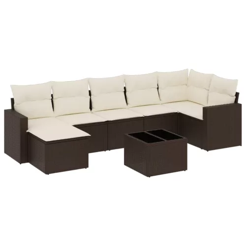  8 részes barna polyrattan kerti ülőgarnitúra párnákkal