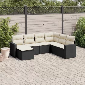    7 részes fekete polyrattan kerti ülőgarnitúra párnával