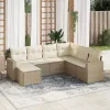  7 részes bézs polyrattan kerti ülőgarnitúra párnákkal
