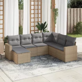    7 részes bézs polyrattan kerti ülőgarnitúra párnákkal