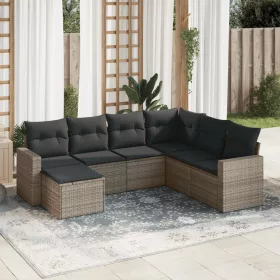    7 részes szürke polyrattan kerti ülőgarnitúra párnákkal
