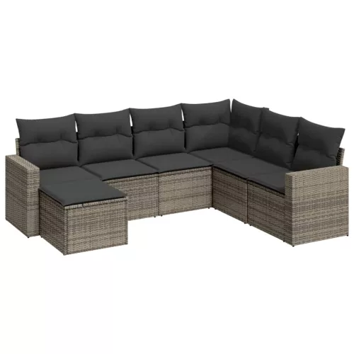  7 részes szürke polyrattan kerti ülőgarnitúra párnákkal