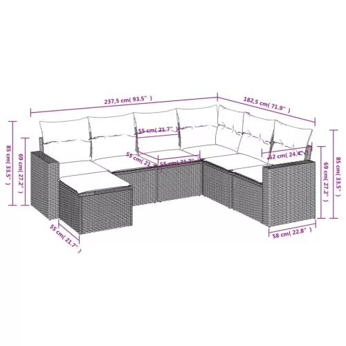  7 részes világosszürke polyrattan kerti ülőgarnitúra párnákkal