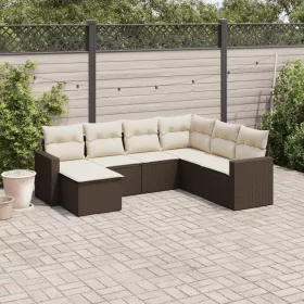    7 részes barna polyrattan kerti ülőgarnitúra párnákkal