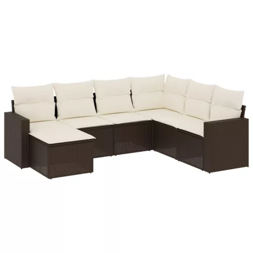  7 részes barna polyrattan kerti ülőgarnitúra párnákkal
