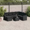  8 részes fekete polyrattan kerti ülőgarnitúra párnákkal