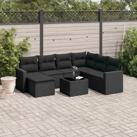    8 részes fekete polyrattan kerti ülőgarnitúra párnákkal