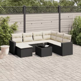    8 részes fekete polyrattan kerti ülőgarnitúra párnákkal