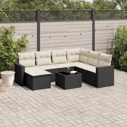  8 részes fekete polyrattan kerti ülőgarnitúra párnákkal