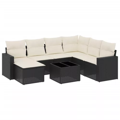  8 részes fekete polyrattan kerti ülőgarnitúra párnákkal