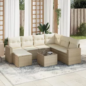  8 részes bézs polyrattan kerti ülőgarnitúra párnával