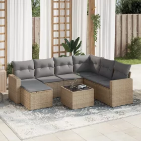  8 részes bézs polyrattan kerti ülőgarnitúra párnával